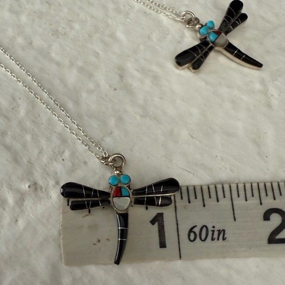 Silver Dragonfly Inlay Pendant Necklace - Picture 3 of 5
